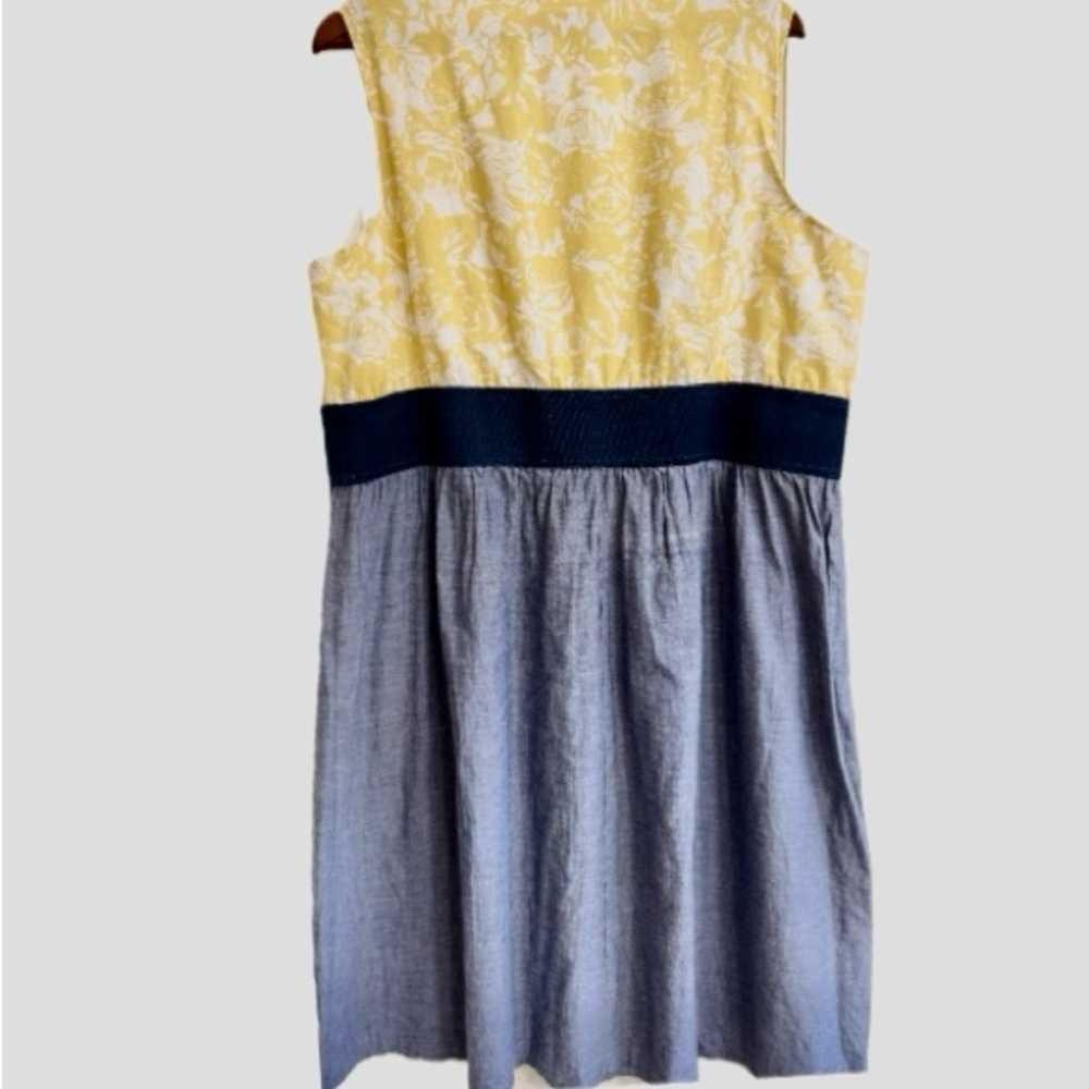 Plus Size 20W Yellow Floral Midi Dress Blue Skirt Empire Waist Sleeveless - Picture 3 of 7